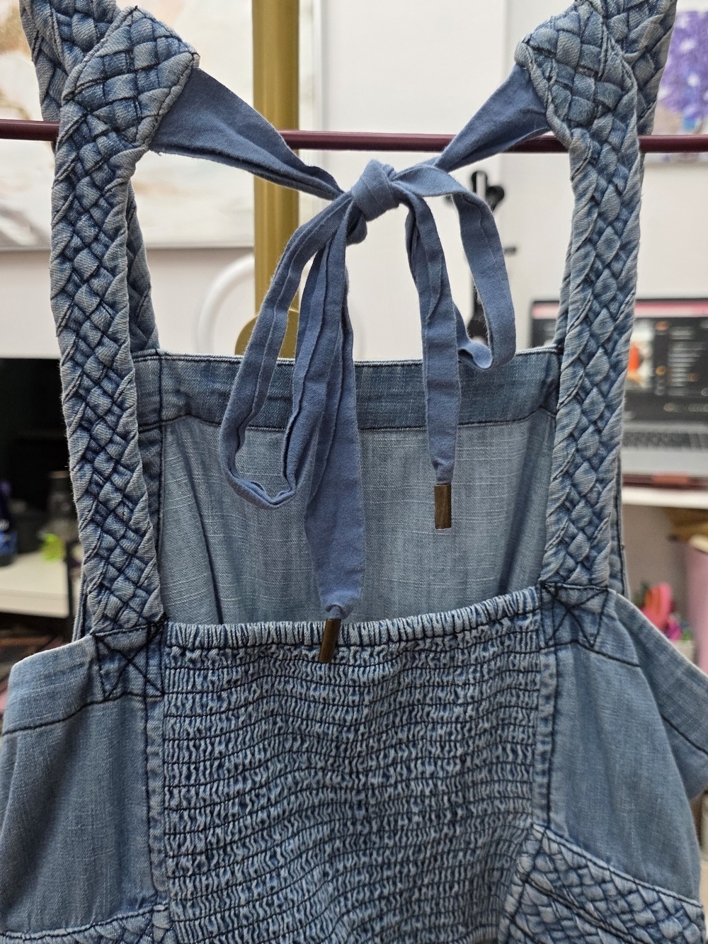 Maeve Anthropologie Light Blue Braided-Strap Denim Bib Top Sz 6 - Picture 9 of 9